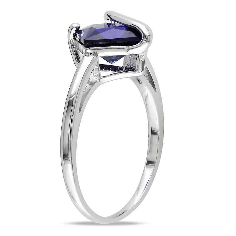 Bague cocktail Tangelo avec saphir bleu synthétique 2-4/5 CT de coupe carrée en argent sterling