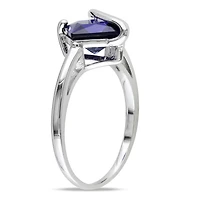 Bague cocktail Tangelo avec saphir bleu synthétique 2-4/5 CT de coupe carrée en argent sterling
