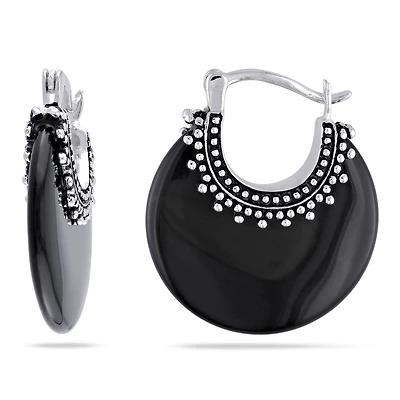 Anneaux d'oreille Asteria avec onyx noirs 4-5/8 CT PBT en argent sterling