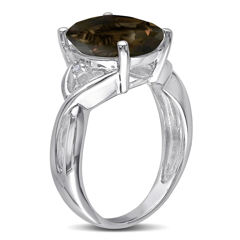 Asteria 3-3/4 Carat T.G.W. Smokey Quartz And Diamond-Accent Sterling Silver Cocktail Ring