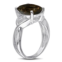 Asteria 3-3/4 Carat T.G.W. Smokey Quartz And Diamond-Accent Sterling Silver Cocktail Ring