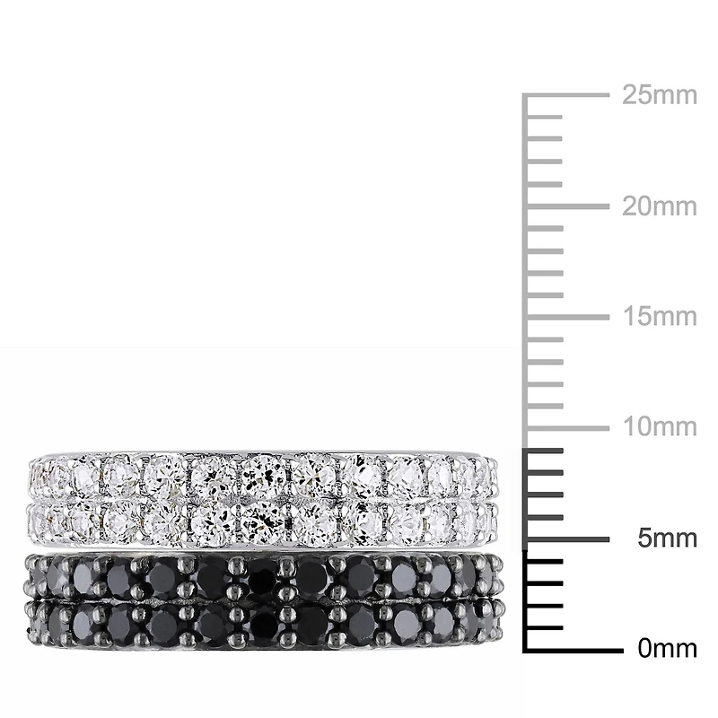 Asteria 2-3/4 Carat T.G.W. Black Spinel And Created White Sapphire Sterling Silver Semi-Eternity Anniversary 2-Piece Ring Set