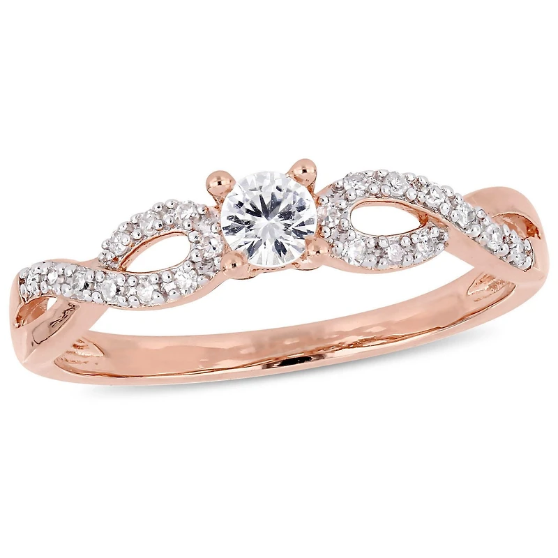 Miabella 1/4 Carat T.G.W Created White Sapphire And 1/10 Carat T.W. Diamond Rose-Plated Sterling Silver Promise Ring