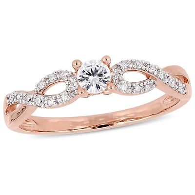 Miabella 1/4 Carat T.G.W Created White Sapphire And 1/10 Carat T.W. Diamond Rose-Plated Sterling Silver Promise Ring