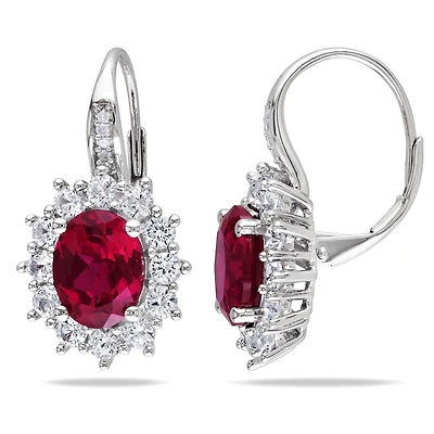 Tangelo 8 Carat T.G.W. Created Ruby And White Sapphire Diamond-Accent Sterling Silver HALO Earrings