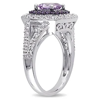 Tangelo 2 Carat T.G.W. Rose De France, Amethyst And Created White Sapphire Sterling Silver Double HALO Cocktail Ring