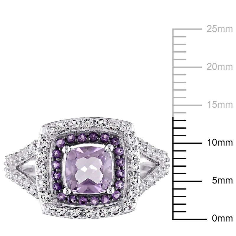 Tangelo 2 Carat T.G.W. Rose De France, Amethyst And Created White Sapphire Sterling Silver Double HALO Cocktail Ring