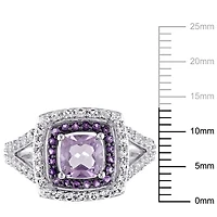 Tangelo 2 Carat T.G.W. Rose De France, Amethyst And Created White Sapphire Sterling Silver Double HALO Cocktail Ring
