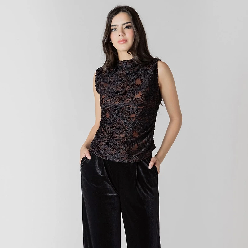 Devoted mock neck sleeveless top