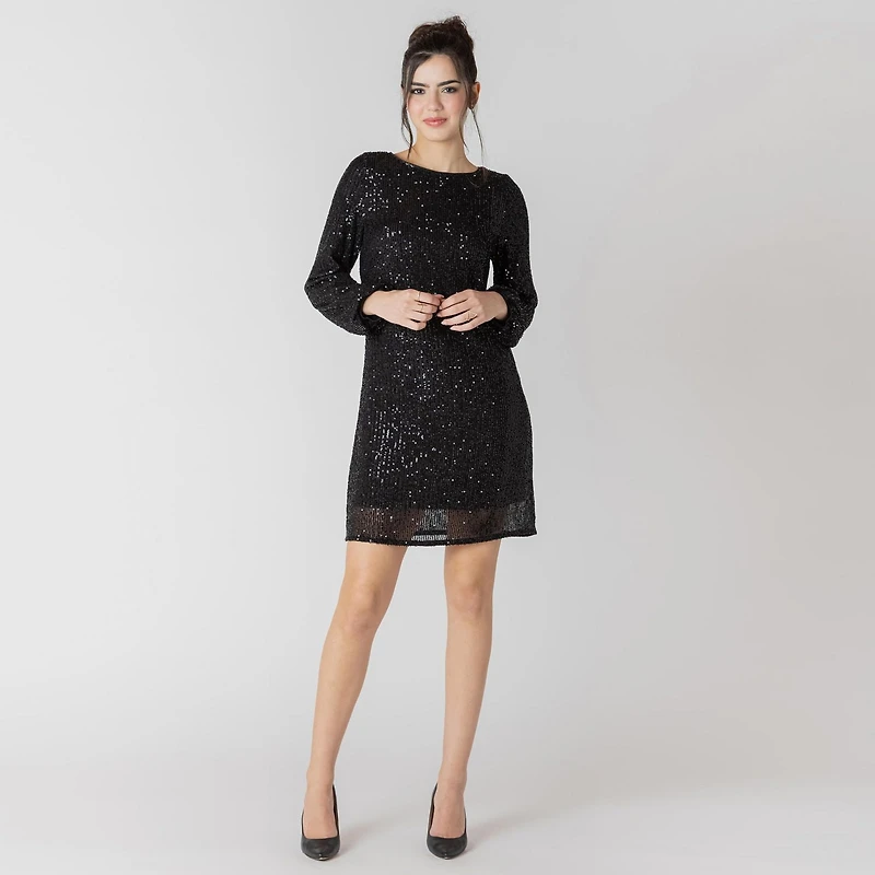 Devoted mini-robe à manches longues et paillettes