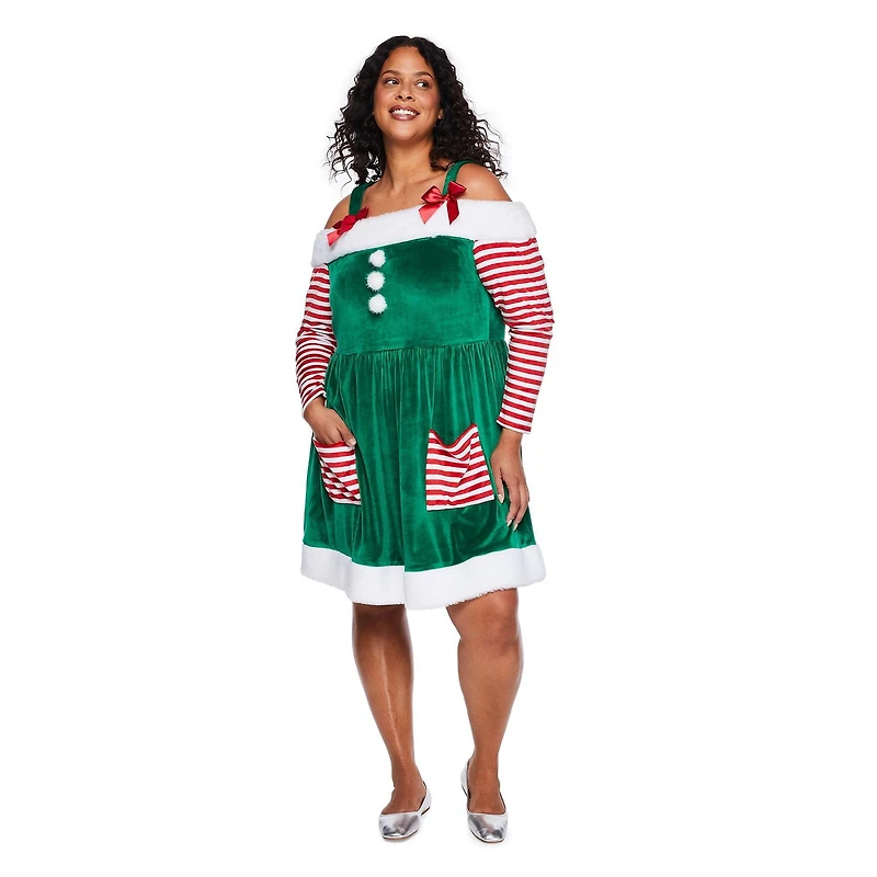 George Women's Plus Candy Cane Elf Dress