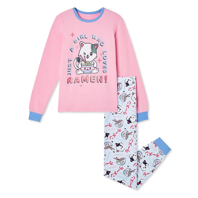 George Girls' Long Sleeve Tee and Pant Pajamas 2-Piece Set