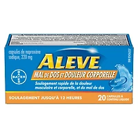 ALEVE Mal de dos et douleur corporelle en gélules liquides, soulagement de la douleur jusqu’à 12 heures, naproxène sodique à 220 mg 20 gélules liquides