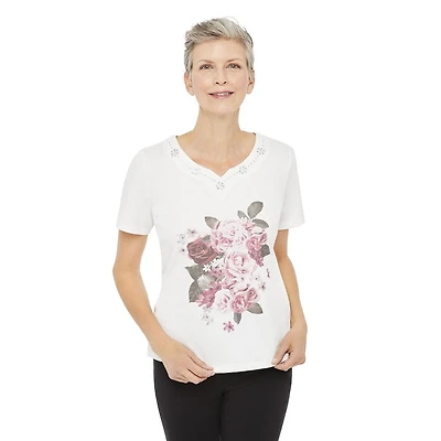 T-shirt avec imprimé en sérigraphie et encolure en V Penmans pour femmes