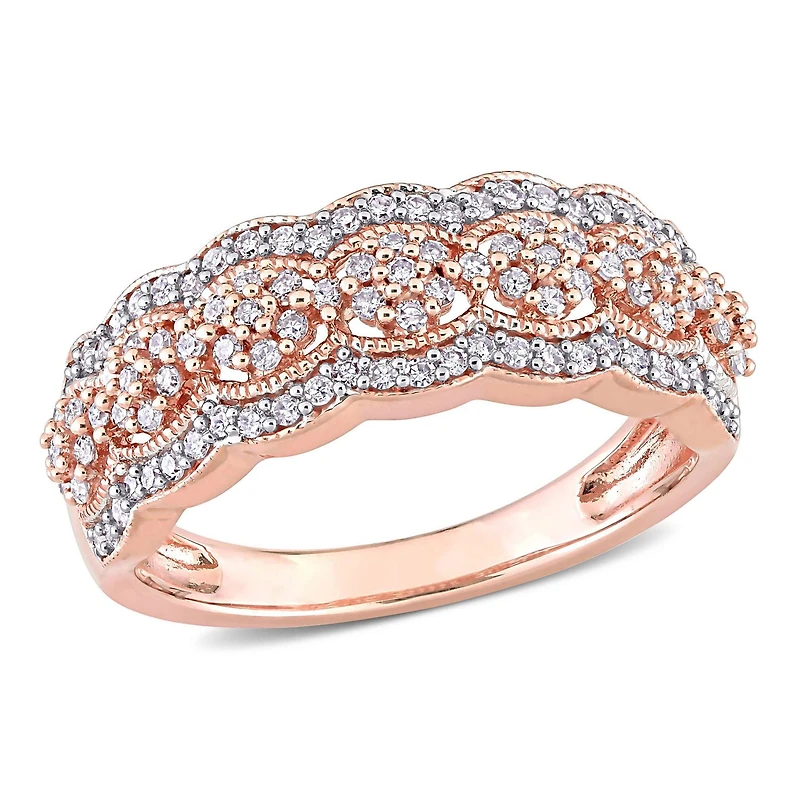 Bague festonnée Miabella en florale avec 1/2 carat poids total de diamant en or rose 10K