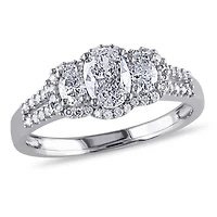Miabella 1 Carat T.W. Diamond 14K White Gold Oval Halo 3-Stone Engagement Ring