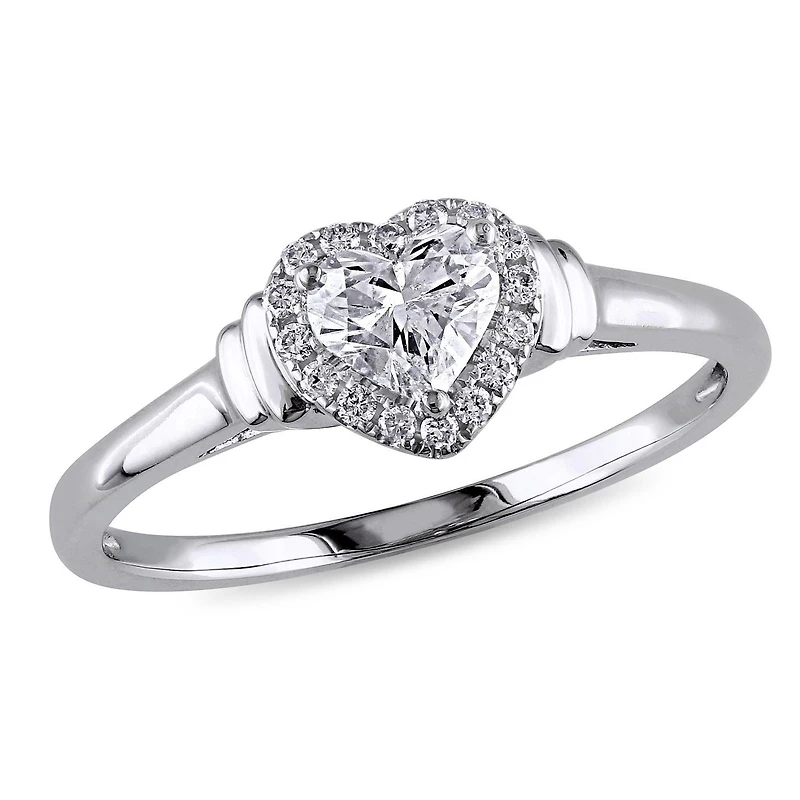 Miabella 1/2 Carat T.W. Diamond 14K White Gold Halo Heart Engagement Ring