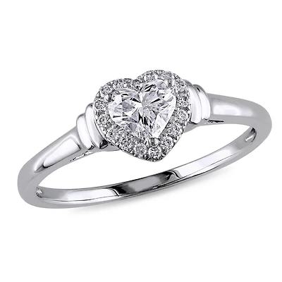 Miabella 1/2 Carat T.W. Diamond 14K White Gold Halo Heart Engagement Ring