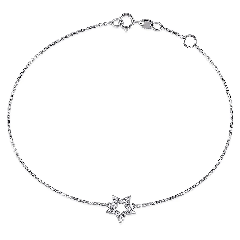 Bracelet Miabella à breloque étoile avec 1/10 carat poids total de diamants en or blanc 14K, 7po avec réglage de 0,5po