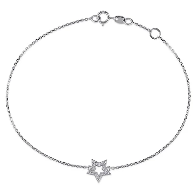 Bracelet Miabella à breloque étoile avec 1/10 carat poids total de diamants en or blanc 14K, 7po avec réglage de 0,5po