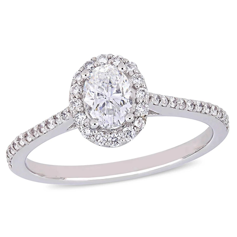 Bague de fiançailles Miabella en forme de ovale à auréole avec 3/4 CT poids total de diamant en or blanc 14K