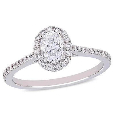 Bague de fiançailles Miabella en forme de ovale à auréole avec 3/4 CT poids total de diamant en or blanc 14K