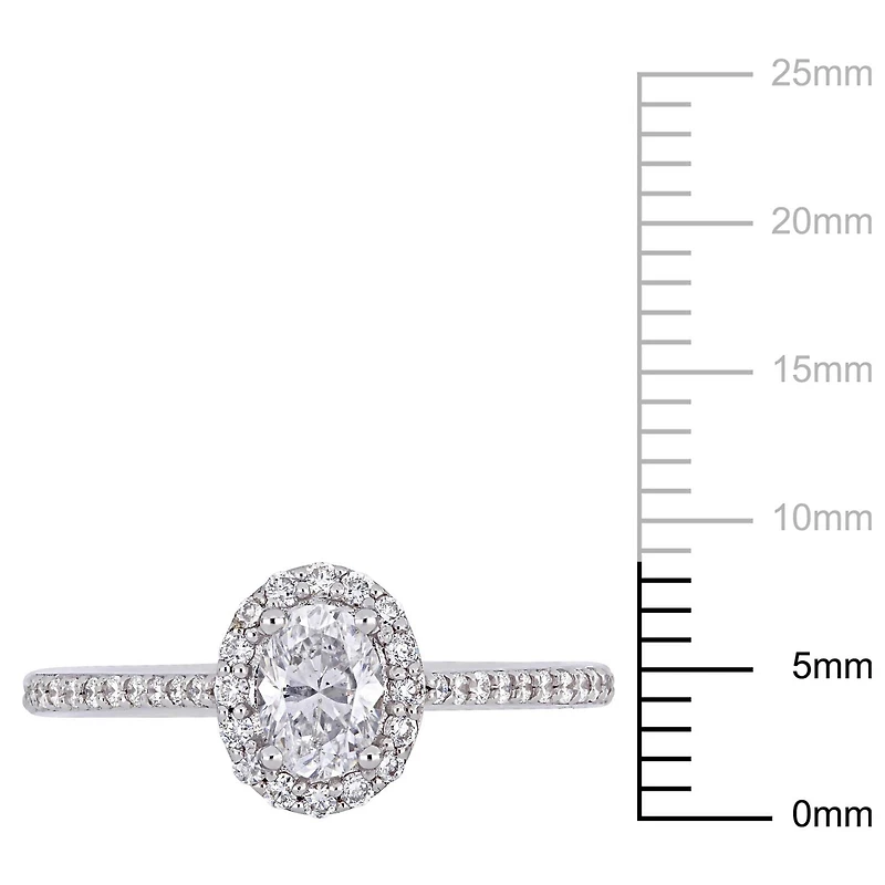 Bague de fiançailles Miabella en forme de ovale à auréole avec 3/4 CT poids total de diamant en or blanc 14K