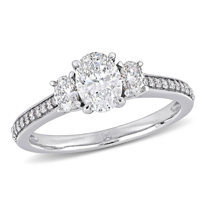 Miabella 1 1/10 Carat T.W. Diamond 14K White Gold Oval 3-Stone Engagement Ring
