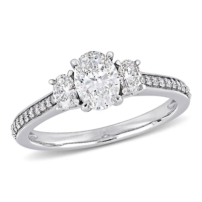 Miabella 1 1/10 Carat T.W. Diamond 14K White Gold Oval 3-Stone Engagement Ring
