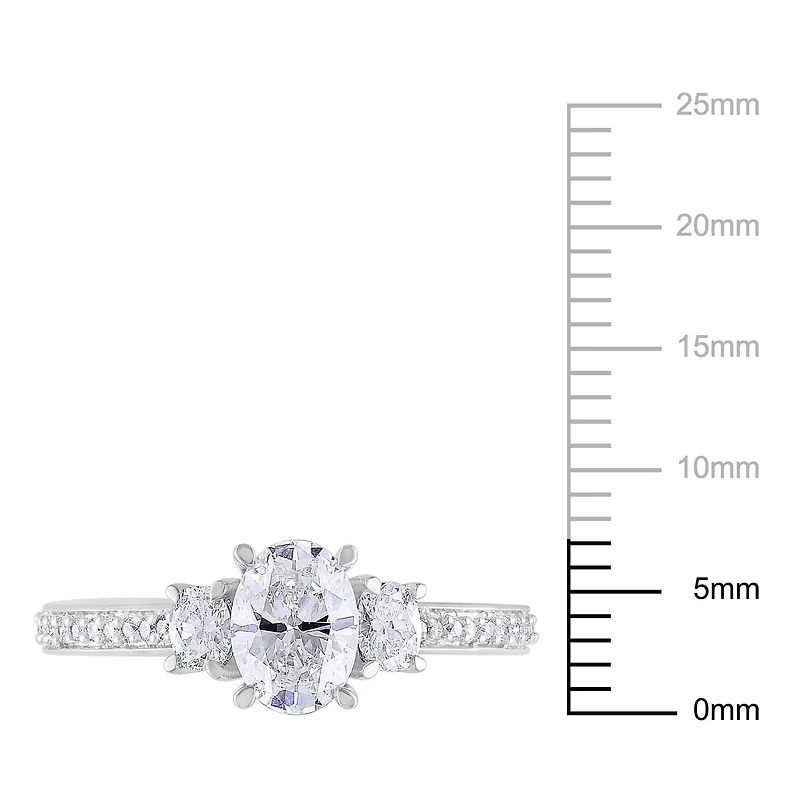 Miabella 1 1/10 Carat T.W. Diamond 14K White Gold Oval 3-Stone Engagement Ring