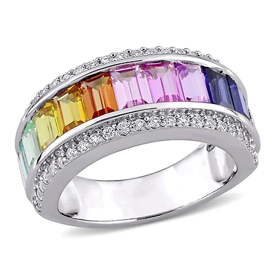 Bague Miabella avec 3 7/8 CT PBT de multi couleur saphir synthétique en argent sterling