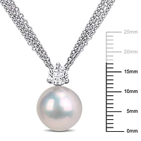 Miabella 3/5 Carat T.G.W White Topaz and 11-12mm Cultured Pearl Sterling Silver Pendant, 18"