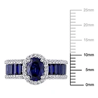 Bague Miabella en ovale à auréole avec 4 3/4 CT PBT de saphir bleu et blanc synthétique en argent sterling