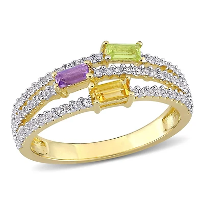Bague Miabella avec 5/8 CT PBT de multi pierre précieuse en argent sterling plaqué rhodium jaune