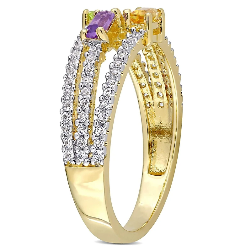 Bague Miabella avec 5/8 CT PBT de multi pierre précieuse en argent sterling plaqué rhodium jaune