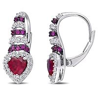Boucles d’oreilles pendantes coeur Miabella avec 1 7/8 CT PBT de rubis et saphir blanc synthétique en argent sterling