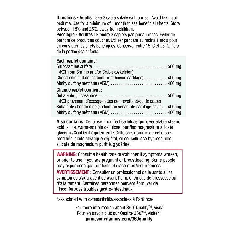 Jamieson Glucosamine chondroïtine MSM 1,300 mg caplets, méga format