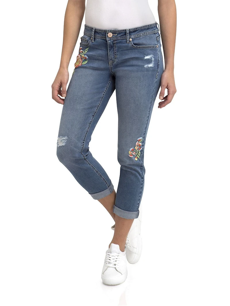 Jordache Women's Boyfriend Jean with Embroidery