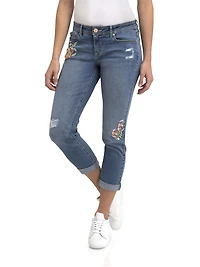 Jordache Women's Boyfriend Jean with Embroidery