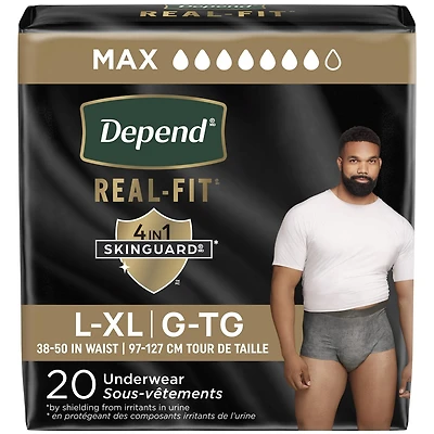 Sous-vêtement d’incontinence Depend Real Fit pour hommes, absorption maximale