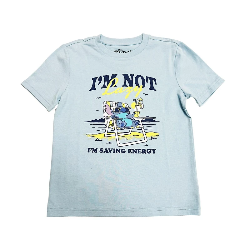 Disney Lilo & Stitch T-shirt à manches courtes pour garçons Not Lazy Tailles: TP-TG