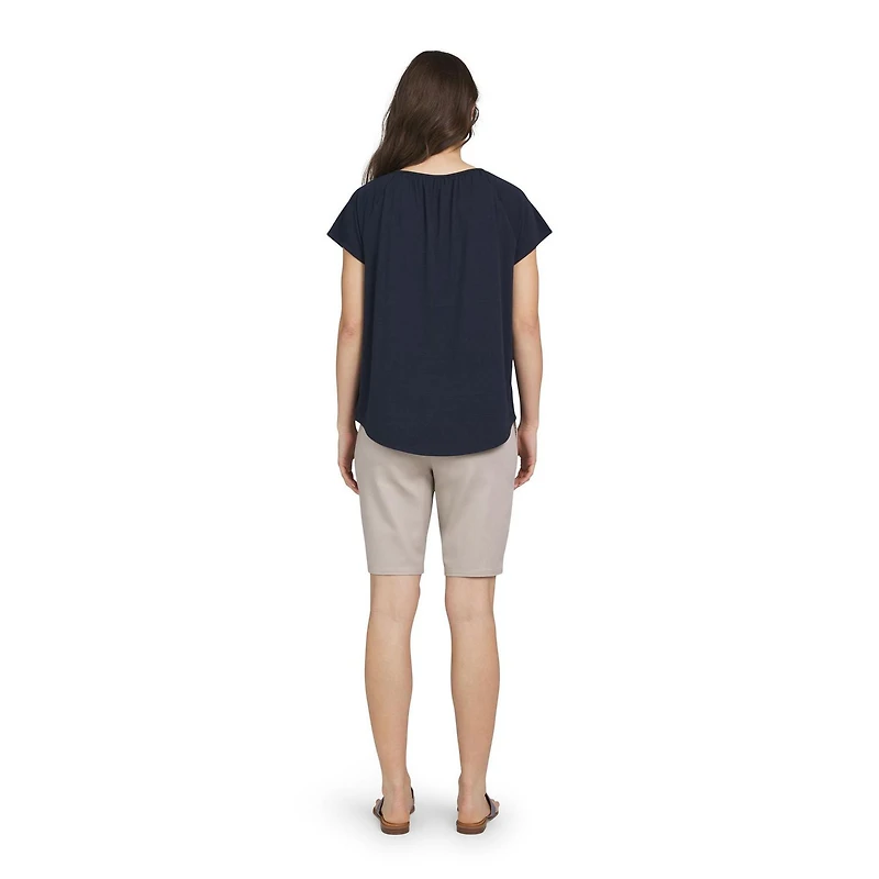 Chaps Women's Short Sleeve Lace Up Top