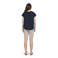 Chaps Women's Short Sleeve Lace Up Top