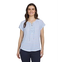 Chaps Women's Short Sleeve Lace Up Top