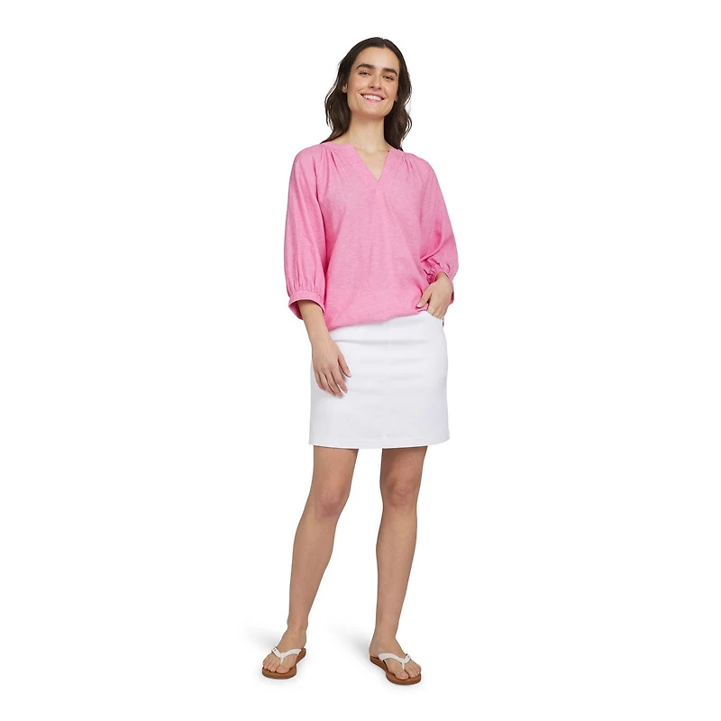 Haut en lin à manches aux coudes et col échancré pour femmes Chaps