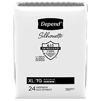 Depend Silhouette Adult Incontinence Underwear for Women, Maximum Absorbency, XL, Black, 48 Count (2 Packs of 24)
