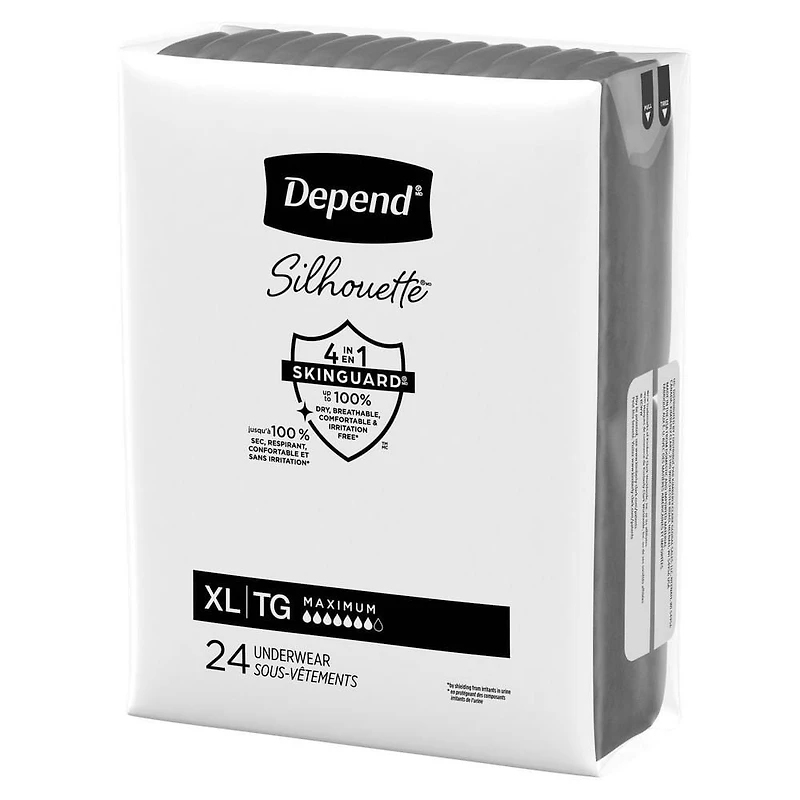 Depend Silhouette Adult Incontinence Underwear for Women, Maximum Absorbency, XL, Black, 48 Count (2 Packs of 24)