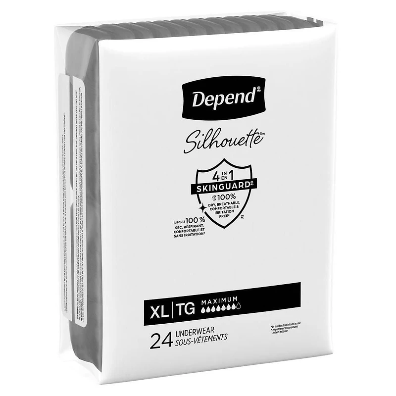 Depend Silhouette Adult Incontinence Underwear for Women, Maximum Absorbency, XL, Black, 48 Count (2 Packs of 24)