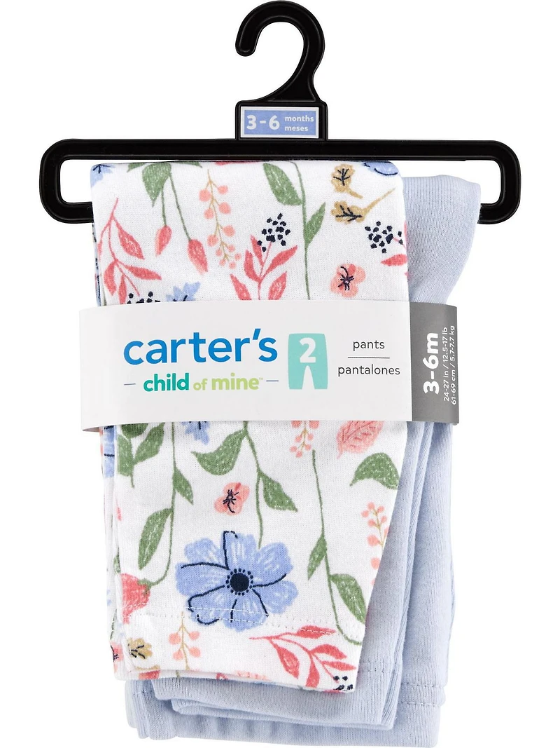 Carter's Child of Mine Baby Girl's Blue Floral 2-Pack Pants, Pre-24M