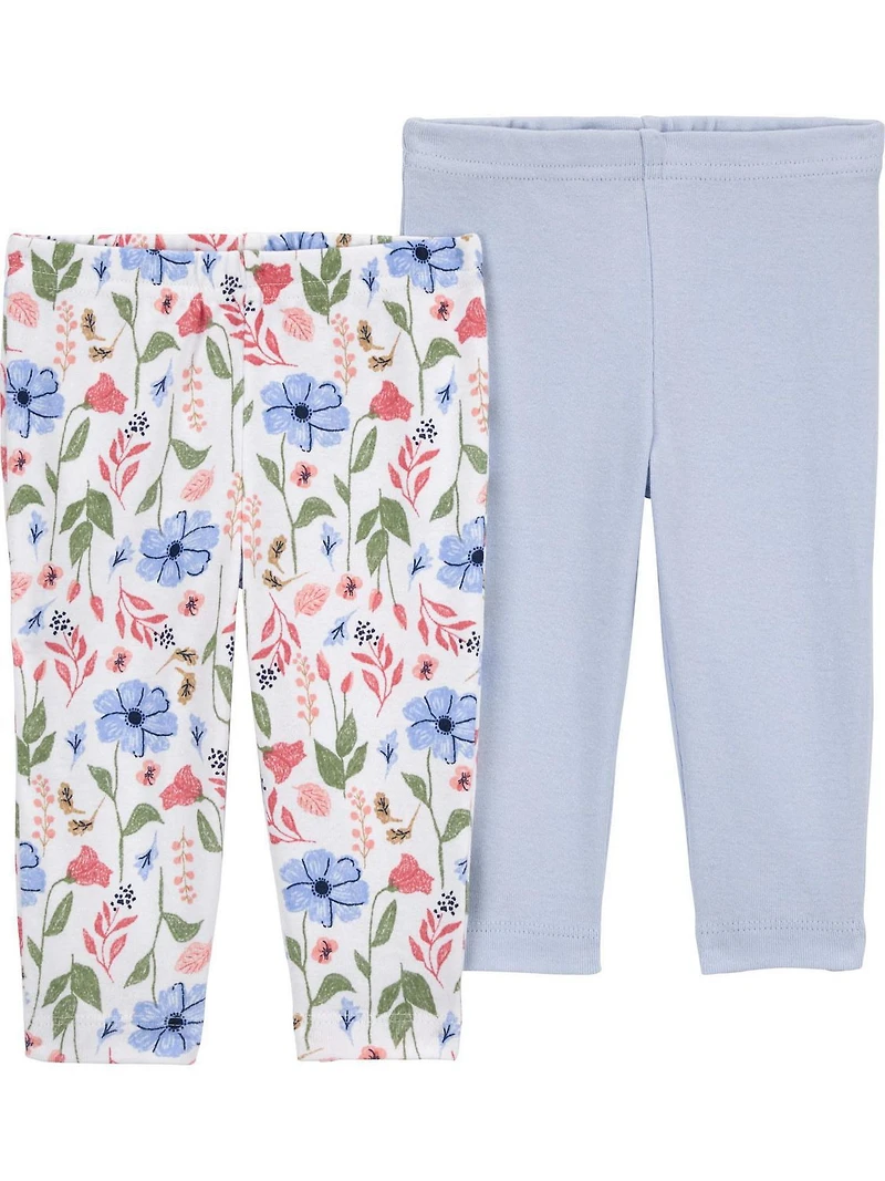 Carter's Child of Mine Baby Girl's Blue Floral 2-Pack Pants, Pre-24M